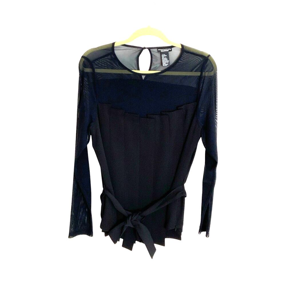 Doncaster Collection Black Silk Blend Sheer Mesh Yoke Top Blouse Size med